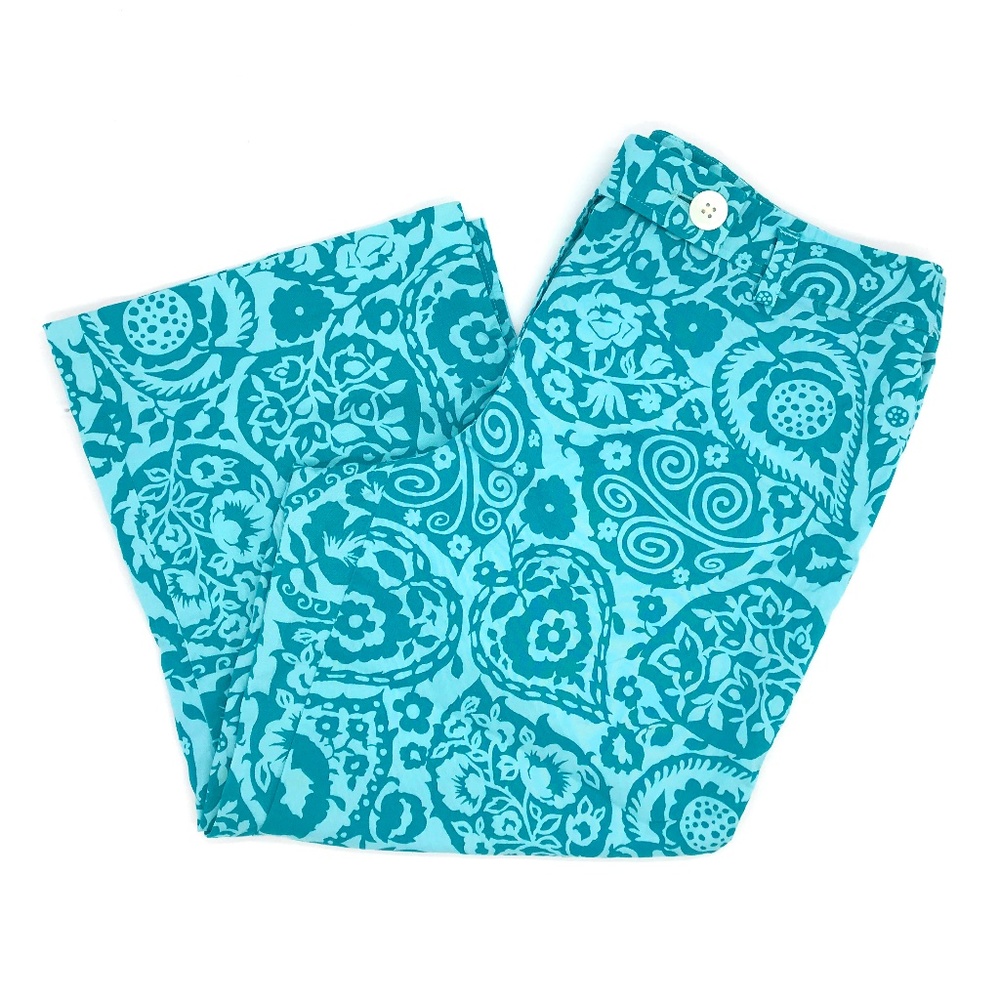 Ann Taylor Floral Turquoise Blue Capri Pants 12